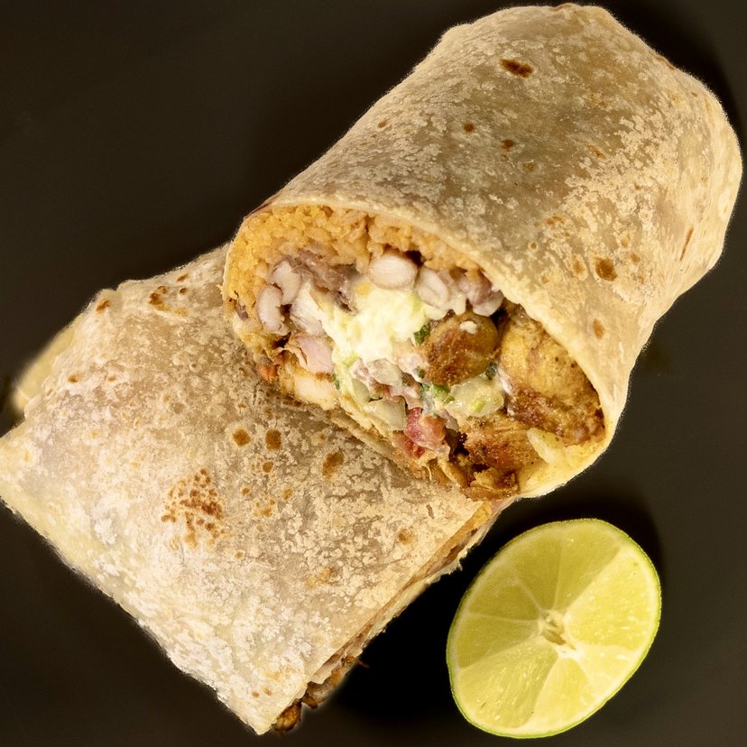 Super Burrito cut open — Birria Patro San Jose